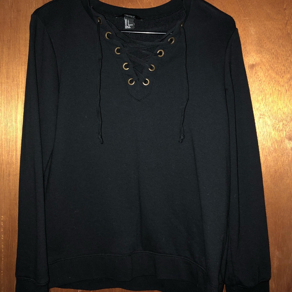 Black lace up sweatshirt